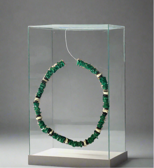 Green, white, and black necklace