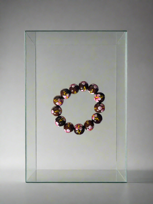 Pink and yellow wood flower bracelet